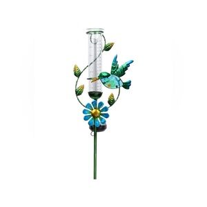 Rain Gauge Outdoor Solar Powered Decorative Metal Hummingbird Flower Stake